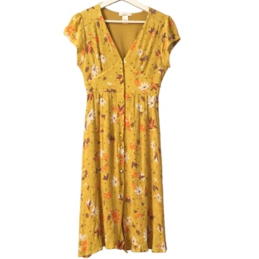 Urban Romantics Print Floral Yellow/Mustard Pocket Buttons Short Sleeves…